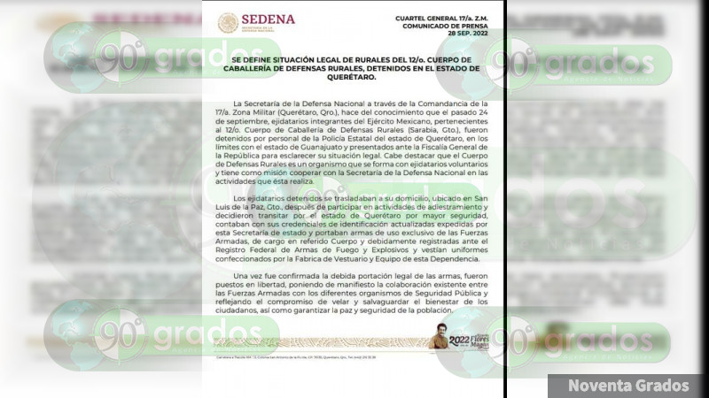 De la Caballería de Defensas Rurales, elementos detenidos en límites de Querétaro: Sedena