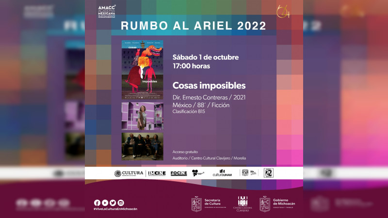 Llega al Centro Cultural Clavijero el ciclo de Cine “Rumbo al Ariel”