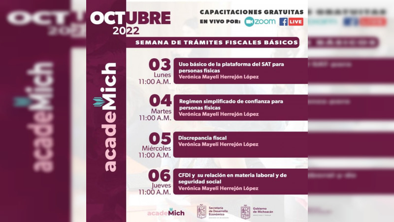 En octubre, Sedeco capacitará sobre temas fiscales a emprendedores y empresarios