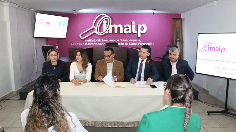 Firma Auditoría Superior de Michoacán e IMAIP convenio de colaboración 
