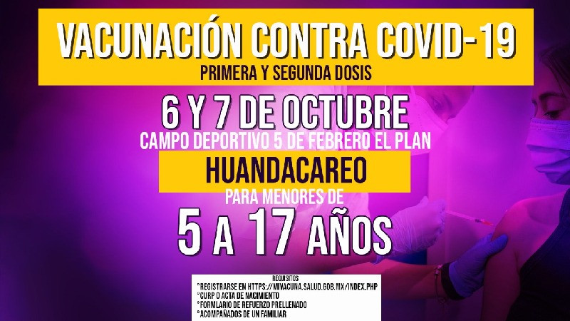 Vacunarán contra coronavirus a menores de 5 a 17 años en Huandacareo, Michoacán 