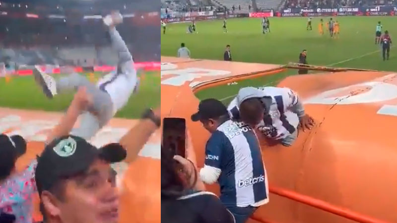 Aficionado del Pachuca se arroja a las bancas del equipo en alocado festejo 