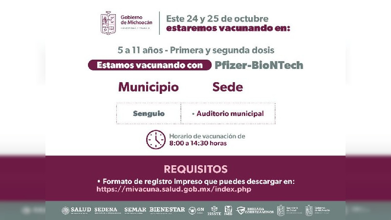 Continúa en Michoacán vacunación a niños de 5 a 11 años