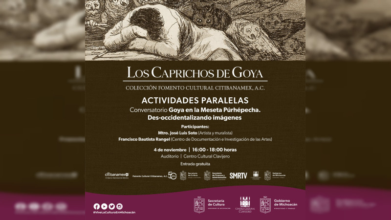 Centro Cultural Clavijero invita a actividades en el marco de la exposición "Los Caprichos de Goya"