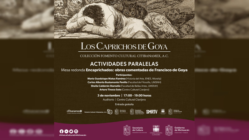 Centro Cultural Clavijero invita a actividades en el marco de la exposición "Los Caprichos de Goya"
