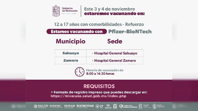 Aplicarán en Sahuayo y Zamora refuerzo a adolescentes con comorbilidades, de 12 a 17 años 