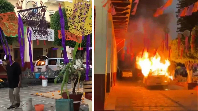 Destrozan el Ayuntamiento de Chilchota y queman camioneta del alcalde 