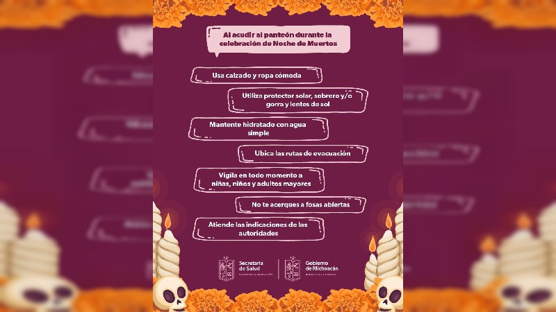 Llama Secretaría de Salud de Michoacán a prevenir accidentes en panteones durante Noche de Muertos 