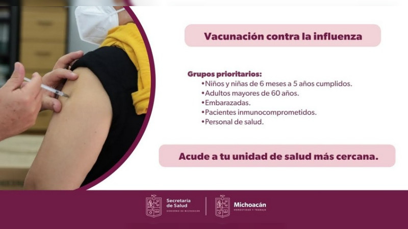 Secretaría de Salud de Michoacán reitera llamado a vacunarse contra la Influenza y a prevenir enfermedades respiratorias