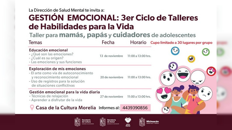 Invita Gobierno de Michoacán a prevenir el suicidio con talleres dirigidos a padres e hijos