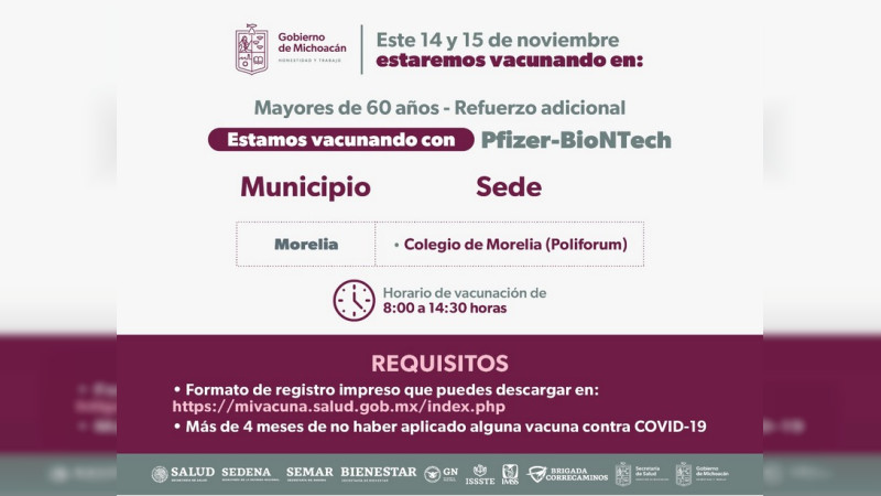 Inicia refuerzo de vacunación contra COVID-19 para personas de 60 años y más
