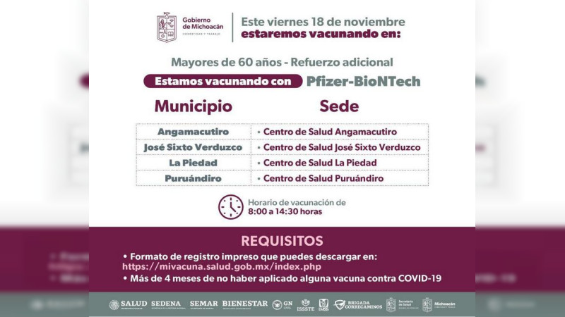 Inicia refuerzo de vacunación contra COVID-19 para personas de 60 años y más
