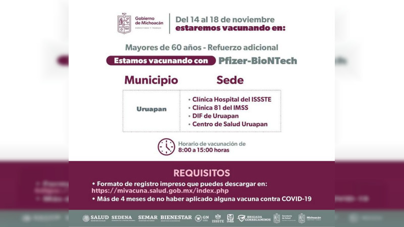 Inicia refuerzo de vacunación contra COVID-19 para personas de 60 años y más