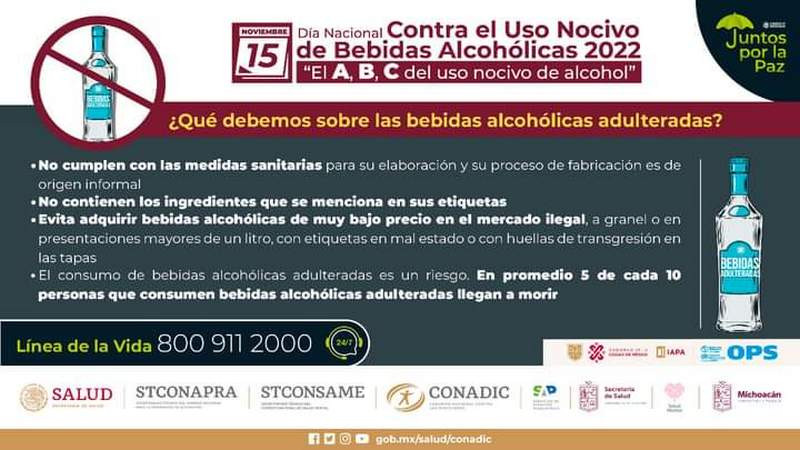 Llama Secretaría de Salud del Estado de Michoacán a evitar el consumo de alcohol adulterado 