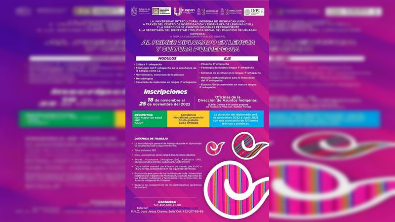 Abren convocatoria para diplomado en lengua y cultura purépecha 