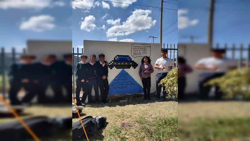 Estudiantes del Cecytem Morelia diseñan y pintan murales en el marco del 25N 