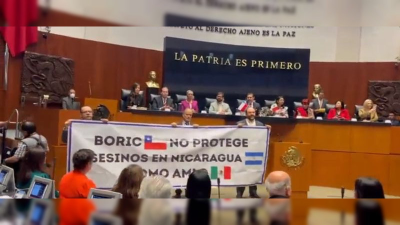 Senadores se manifiestan con una manta durante visita de Gabriel Boric al Senado 