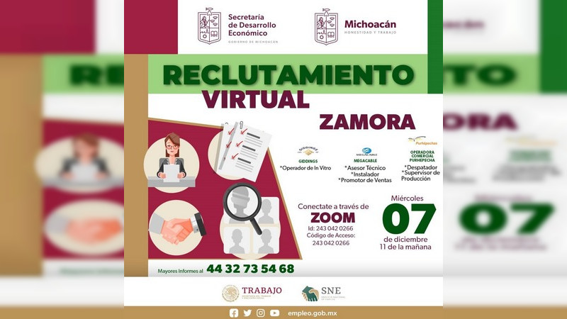 De miércoles a viernes Sedeco hará reclutamientos en cinco municipios de Michoacán