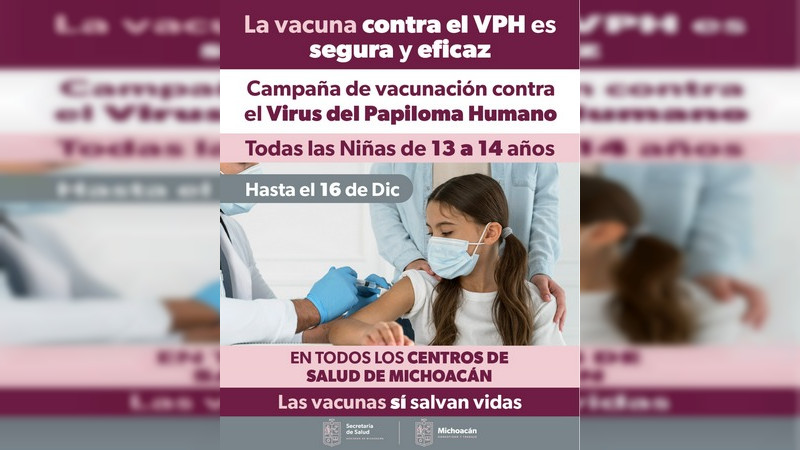 Del 7 al 16 de diciembre, invita SSM a vacunarse contra el VPH