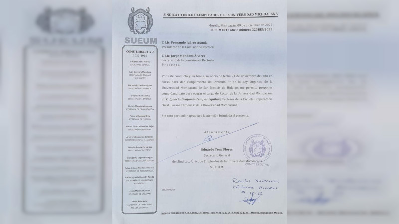 Propone SUEUM a Nacho Campos ante la Comisión de Rectoría 