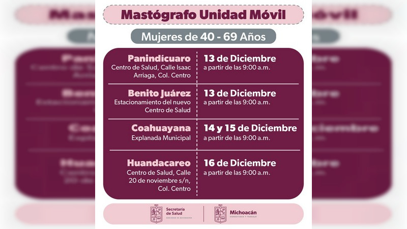 Mastógrafos móviles de la SSM recorrerán municipios del estado 