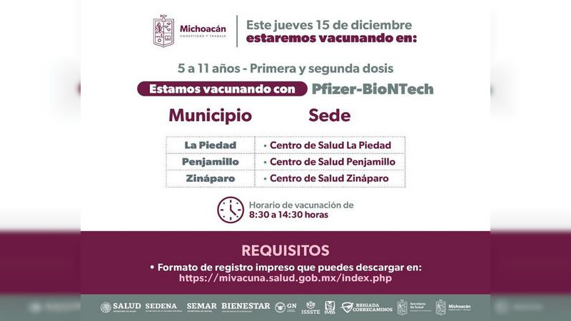 Convoca SSM a completar esquemas contra COVID-19 en menores de 5 a 11 años de 21 municipios