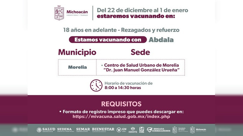 Continúa la vacunación contra el Covid-19 en Morelia 