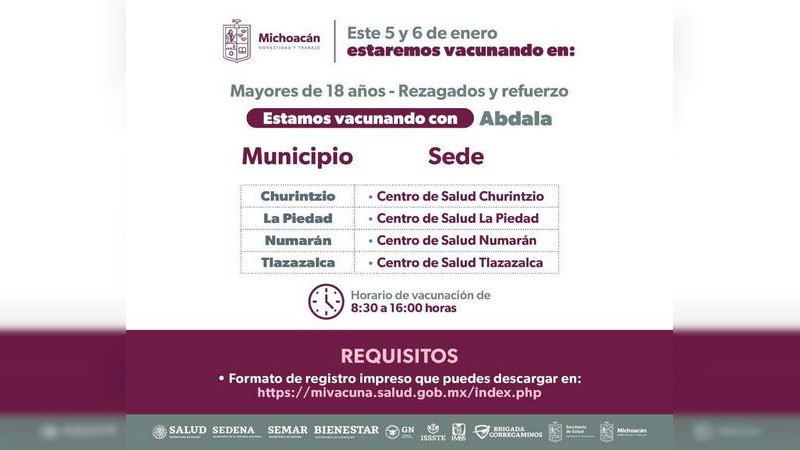 Anuncia Salud Michoacán refuerzo contra COVID-19 para mayores de 18 años