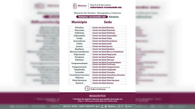 Anuncia Salud Michoacán refuerzo contra COVID-19 para mayores de 18 años