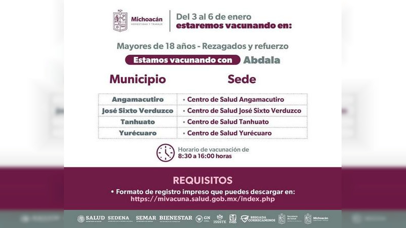 Anuncia Salud Michoacán refuerzo contra COVID-19 para mayores de 18 años