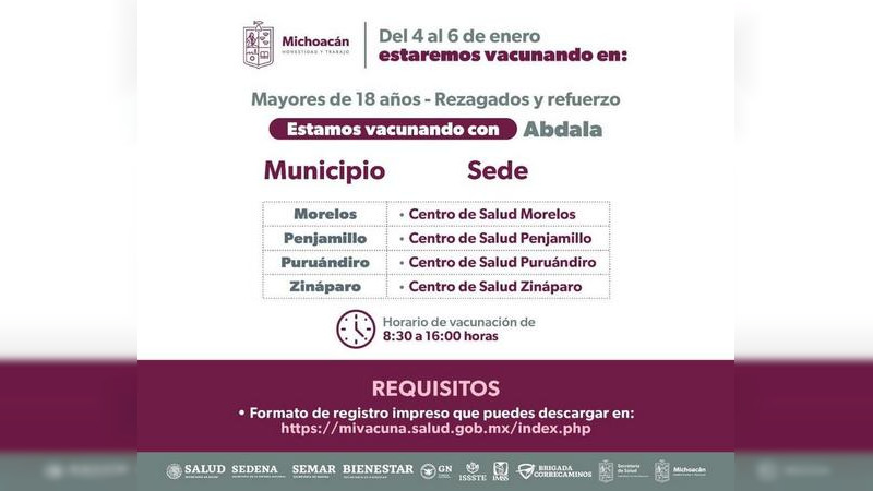 Anuncia Salud Michoacán refuerzo contra COVID-19 para mayores de 18 años