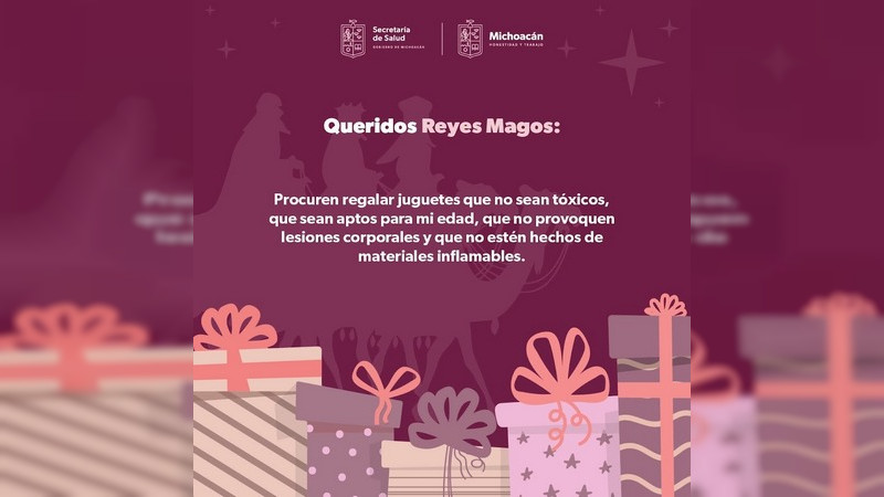 Invita Salud Michoacán a los Reyes Magos a optar por juguetes que no sean tóxicos 