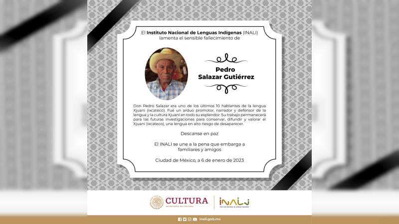 Muere a los 95 años Pedro Salazar Gutiérrez, uno de los últimos hablantes de ixcateco 