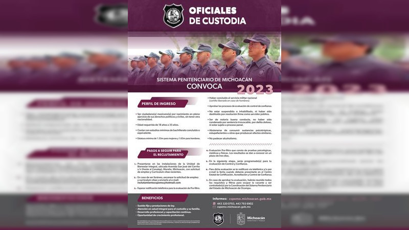 Busca Sistema Penitenciario personal de custodia para Morelia y Sahuayo  