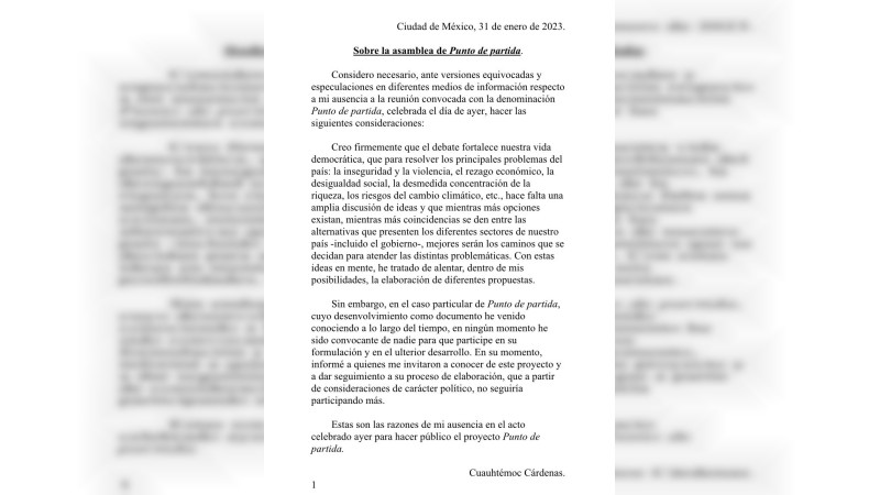 Cuauhtémoc Cárdenas se deslinda de la iniciativa "Méxicocolectivo" y "Punto de Partida" 