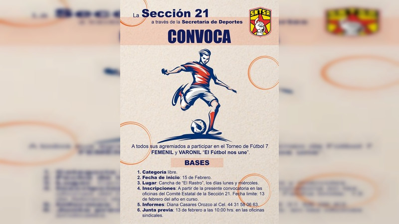 SNTSA 21 Michoacán convoca al Torneo de Fútbol 7 femeni y varonil 