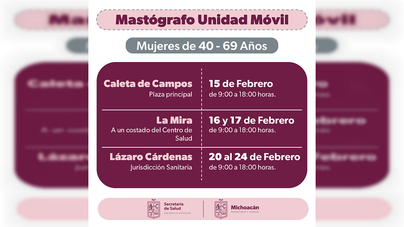 Llevará Secretaría de Salud Michoacán mastografías gratuitas a Lázaro Cárdenas 