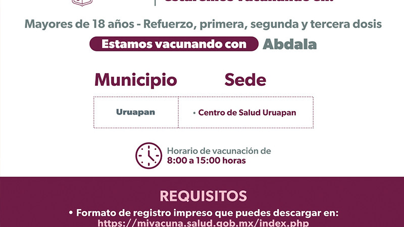 Continúa en Uruapan vacunación contra COVID-19: Salud Michoacán