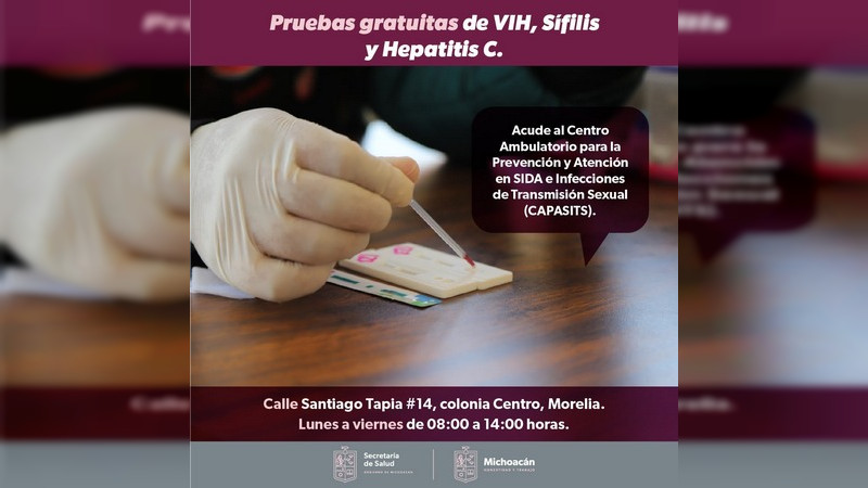 Brinda Salud Michoacán detección gratuita de VIH, sífilis y hepatitis C 