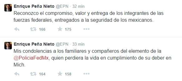Expresa Enrique Peña Nieto sus condolencias a familiares del policía federal caído en Tanhuato, Michoacán 