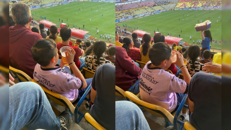 Difunden imagen de niño tomando cerveza en el estadio Morelos, en Morelia  