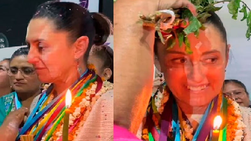 Claudia Sheinbaum recibe ritual tradicional de limpia del pueblo mazateco 