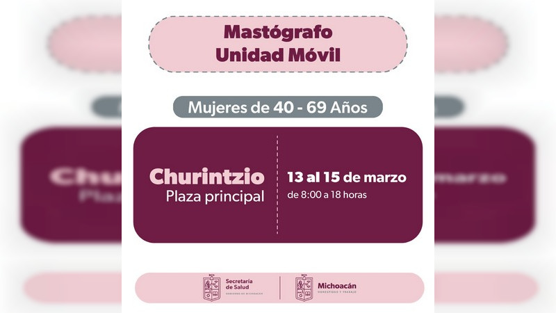 Llevará Salud Michoacán mastografías gratuitas a Churintzio  
