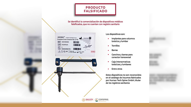 Cofepris alerta sobre falsificación de 8 dispositivos médicos