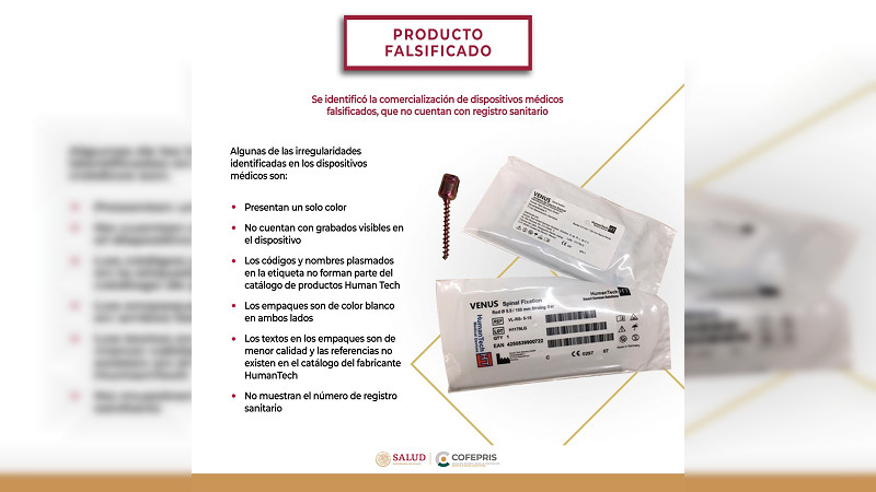 Cofepris alerta sobre falsificación de 8 dispositivos médicos