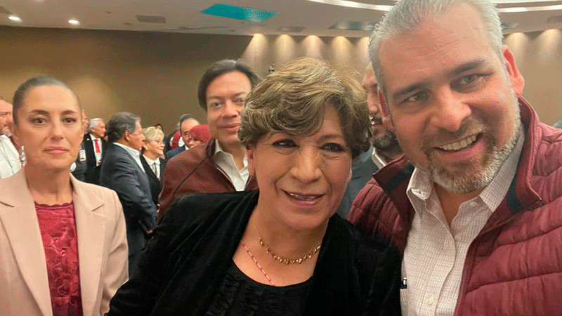 Acompaña Bedolla al registro de Delfina Gómez como candidata al gobierno del EdoMex 