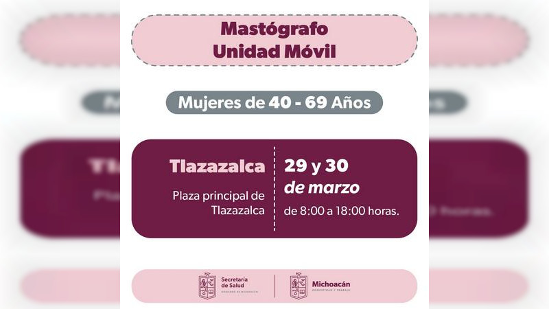 Llevará Salud Michoacán mastografías gratuitas a Tlazazalca