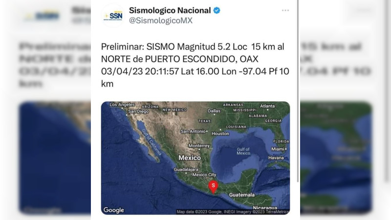 Se registra sismo de magnitud 5.2 en el estado de Oaxaca; se activa alerta sísmica en Ciudad de México 