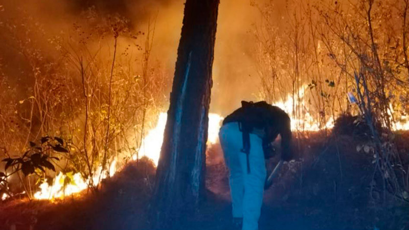 Guardia Civil apoya a sofocar incendio forestal en Angangueo, Michoacán 