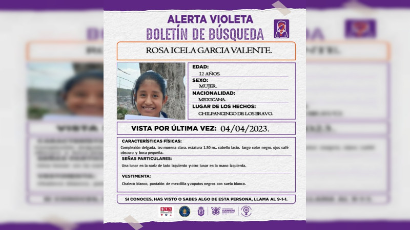 Reportan desaparición de menor de 12 años en Chilpancingo, Guerrero 